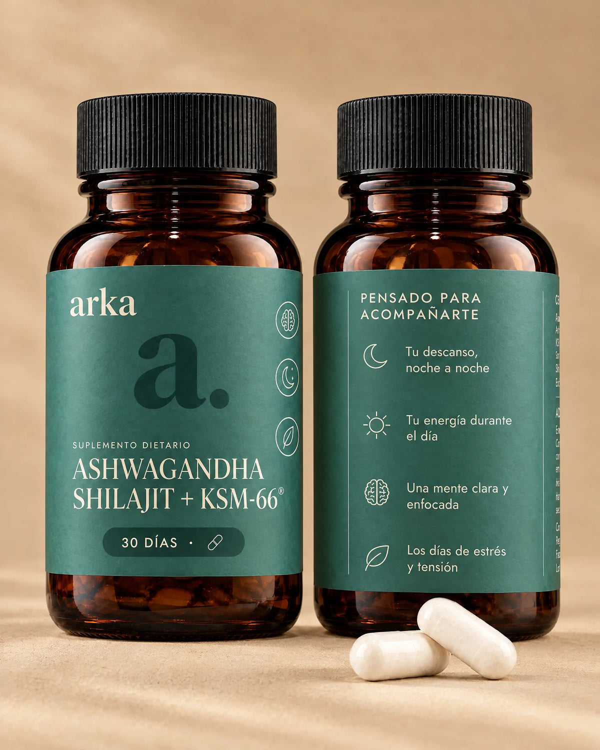 Dos frascos de arka: frente y beneficios