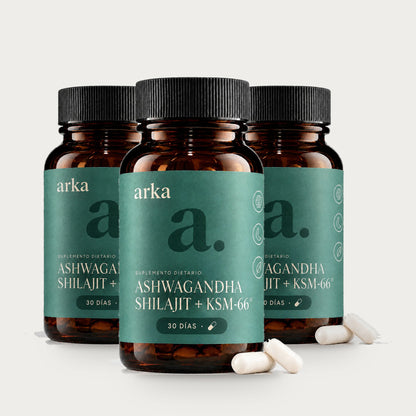 3 frascos de arka Ashwagandha + Shilajit